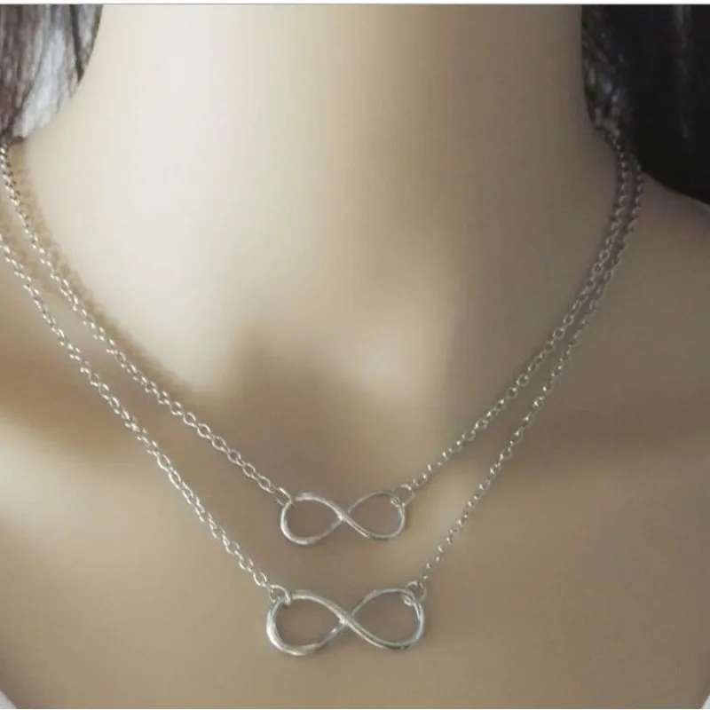 

Simple Design Necklace For Women Silver Infinity Figure 8 Necklace Pendant Hammered Link Necklaces Collier Gift Jewelry Bijoux