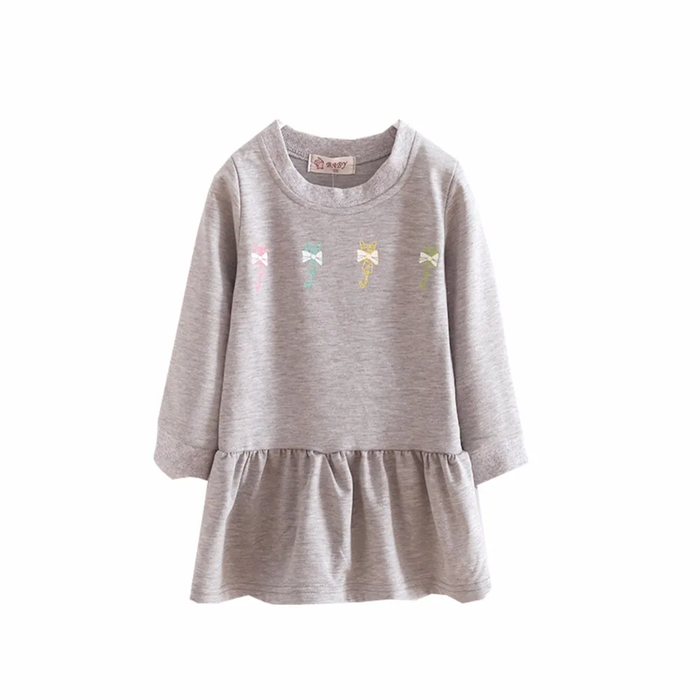 

Girls Dresses Candy Color Long Sleeve Spring and Autumn Toddler Dress Girls O-neck Ruffles Princess Dress