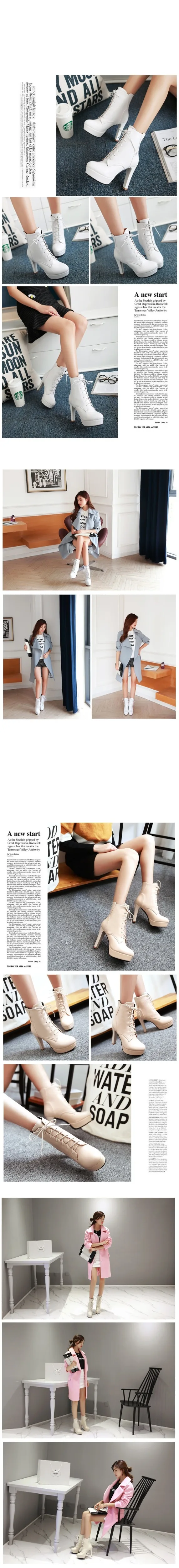 Womens Black Chunky Heels Shoes Simple High Heel Platform Boots With Lace Up White Red Beige Womens Ankle Booties Sale 20182
