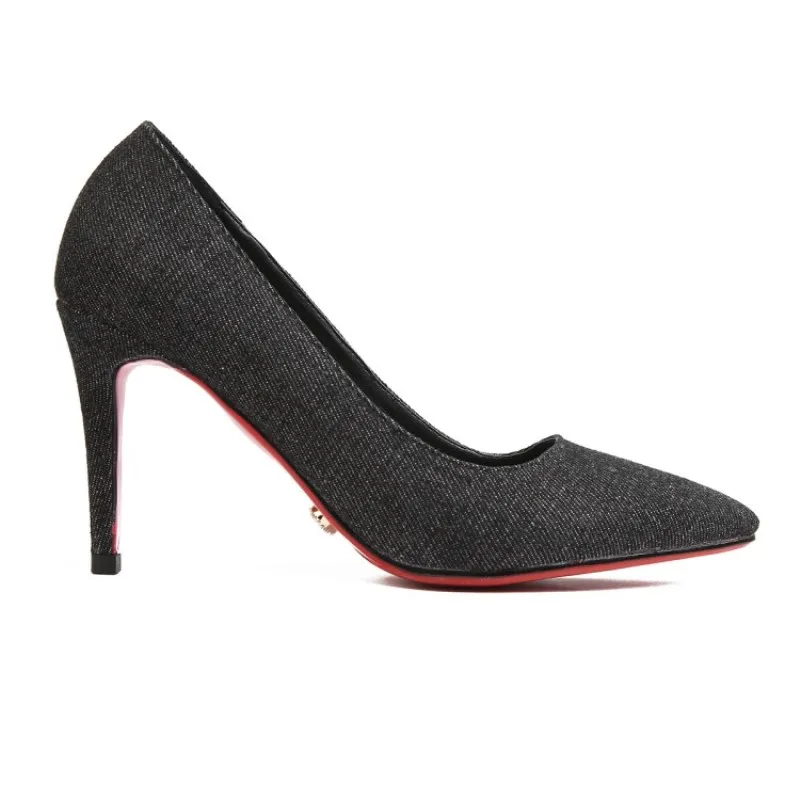 Bombas La Punta 8 Tela Mujer Hermosa Estrecha Shofoo Envío Mezclilla Cm De Del Negro 34 45 Alto Tamaño Manera Libre azul 5 Zapatos Tacón FXaZqn