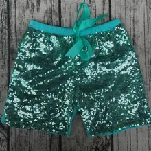 Низкая цена, стильные детские шорты зеленого цвета для девочек, детские высококачественные шорты с блестками и бантом