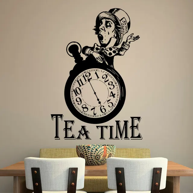 funny clock silhouette tea time wall decals for kitchen wall posters