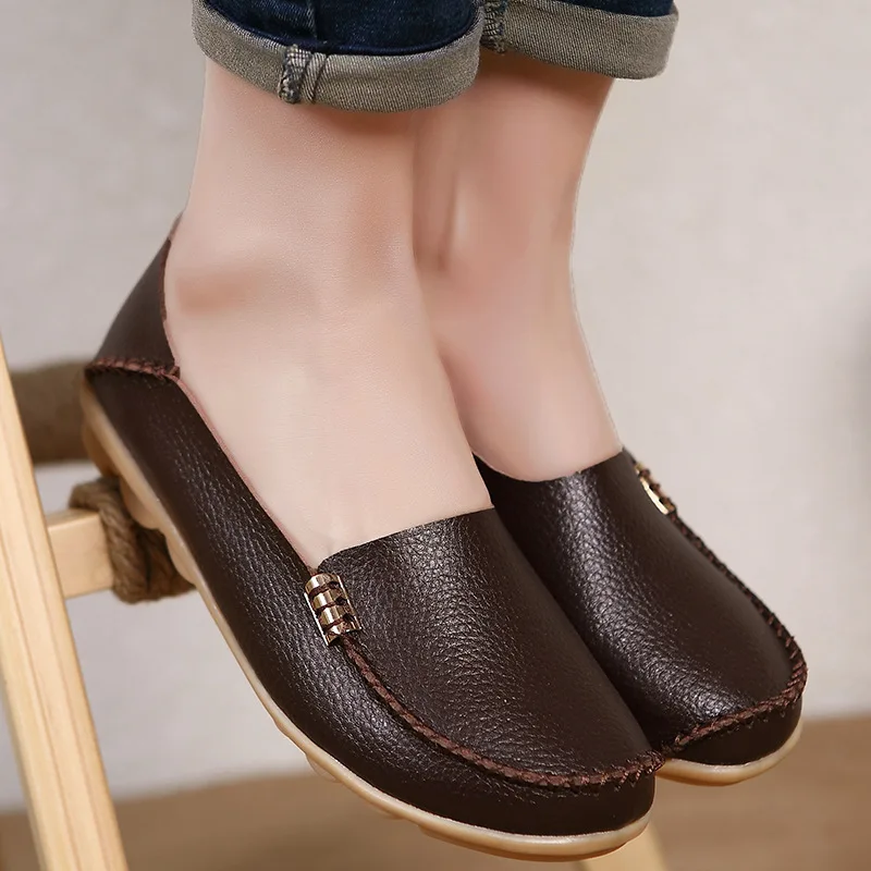 Genuine Leather Women Ballet Flats Summer Moccasins Loafers Casual Shoes Flat Comfortable Slip On Zapatos Mujer