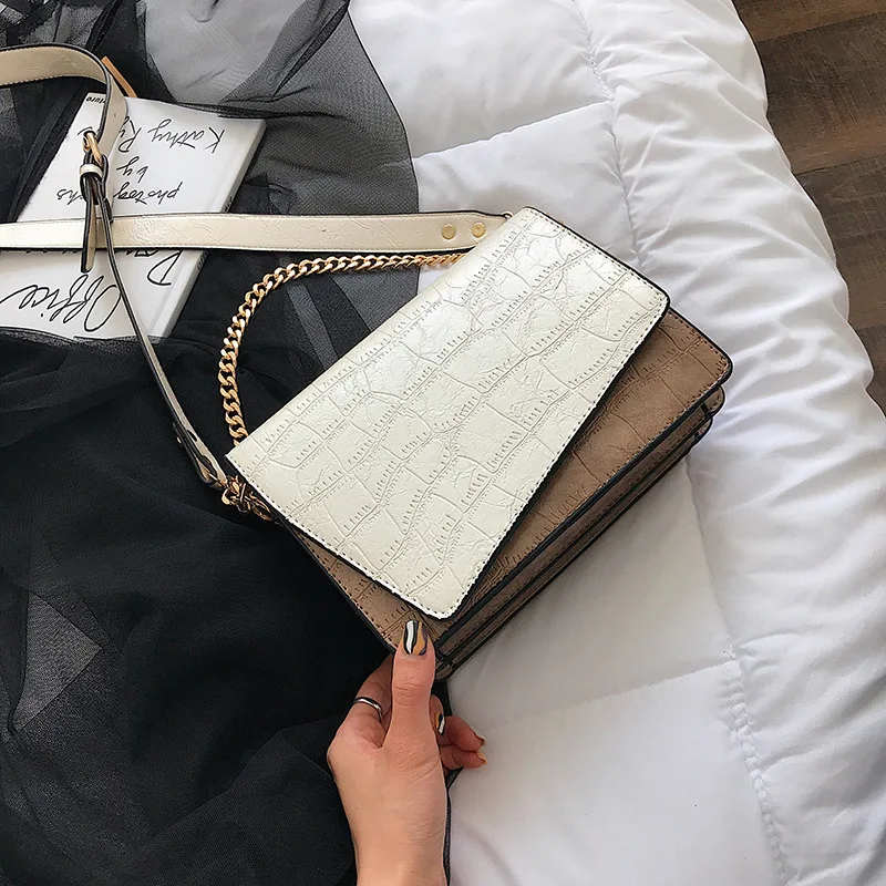 

2019 new tide women's bag fashion crocodile pattern irregular crossbody bag retro texture chain handle handbag shoulder bag