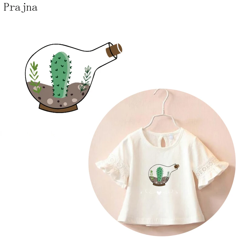 

Prajna Cactus Heat Transfer Vinyl Sticker Print Iron On Transfers For Clothes T shirt PVC Transfer Patch Applique Badge Cartoon