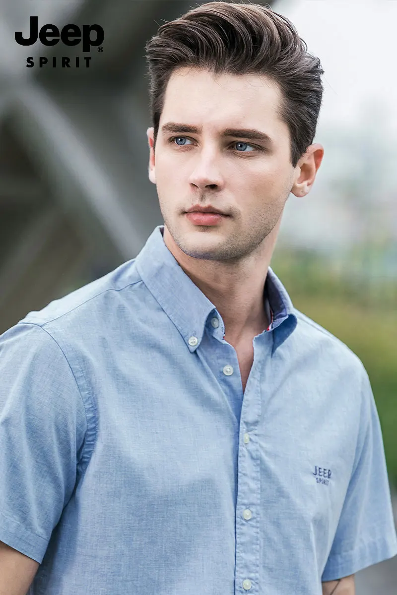 Brand JEEP Men Brand Shirts 2019 Summer Dress Cotton Short Sleeve Shirts Straight Casual Fashion Shirts M~4XL Business Shirts (29)