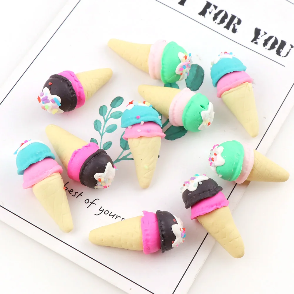 10pc/lot Mini 15*35mm Handmade Cute Ice Cream Polymer Clay Dessert Jelly Candy Resin Cabochons For DIY Simulation Food Kids Toys