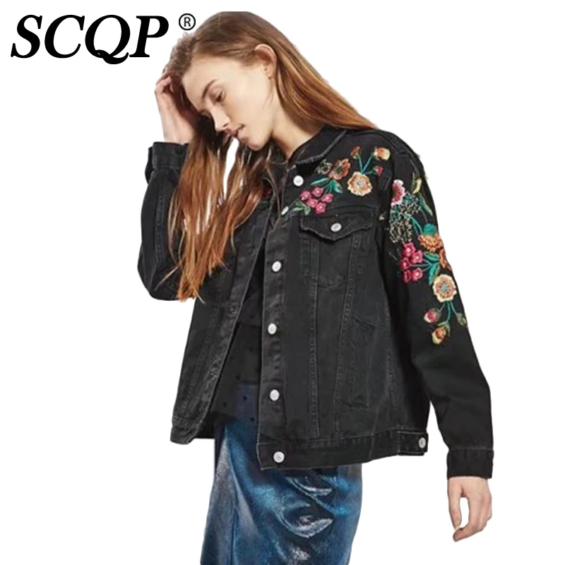 Scqp embroidery floral black womens spring jackets ladies long sleeve Scqp embroidery floral black womens spring jackets ladies long sleeve