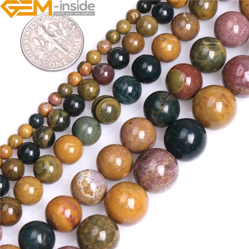 

Round Natural Yellow Ocean Jasper Beads Selectable Size 4mm To 12mm DIY Loose Beads For Jewelry Making Strand 15"Free Shipping