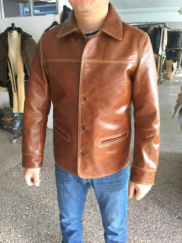 

Free shipping,Brand men's 100% genuine leather Jackets,classic oil wax cow leather jacket,japan brakeman jacket.original