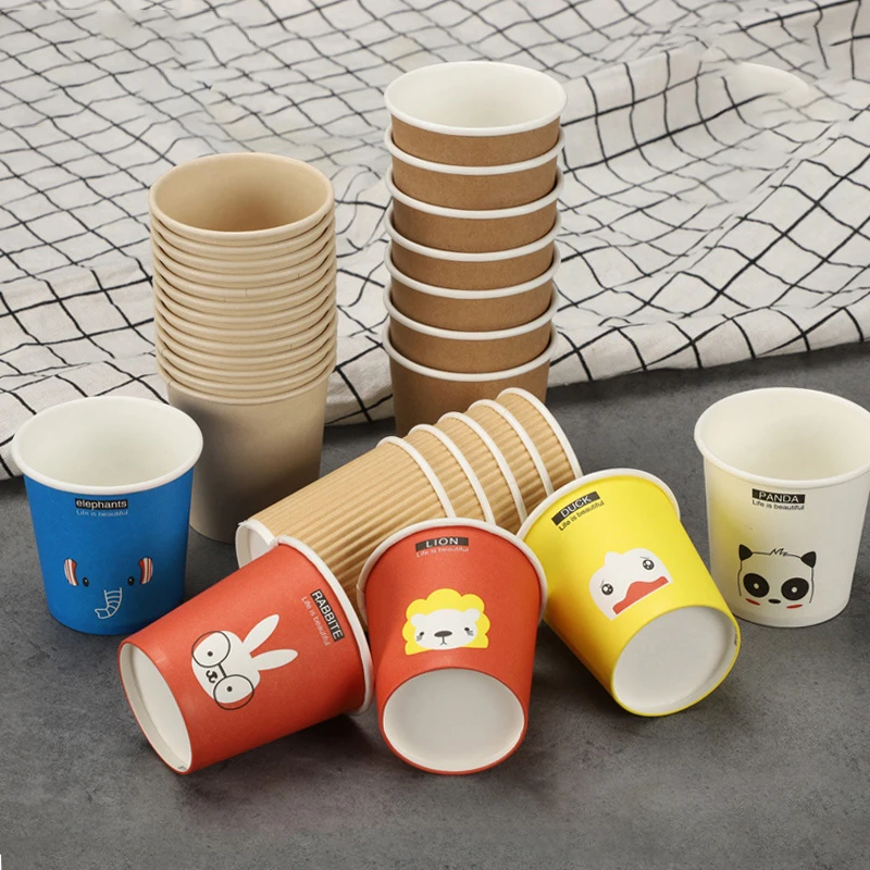

HARDIRON 4oz 100ml Disposable Cartoon Pattern Small Juice Kraft Paper Cup Party Wedding Picnic Tableware Supply