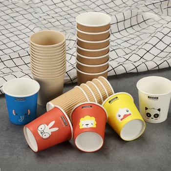 

HARDIRON 4oz 100ml Disposable Cartoon Pattern Small Juice Kraft Paper Cup Party Wedding Picnic Tableware Supply