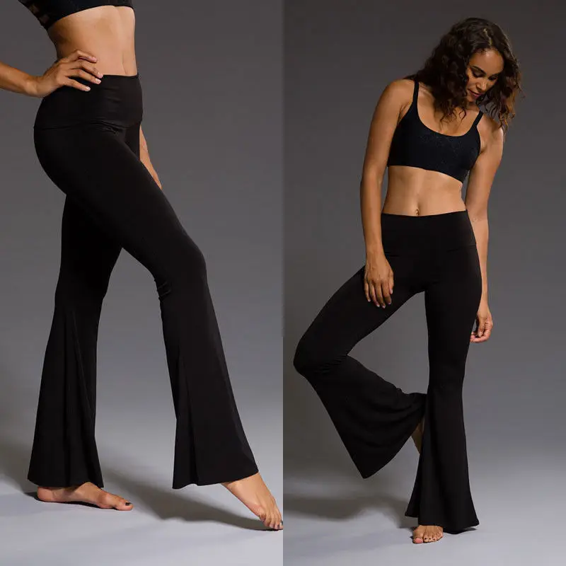 Womens High Waisted Trousers Black Wide Leg Flared Slim Bell Solid Pants Leggings