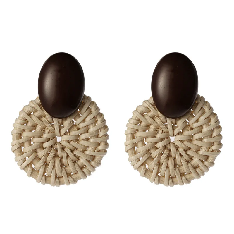 

Imported rattan bamboo weaves wicker hand knitted ladies earrings bamboo rattan geometric circle Anna earrings of the same style