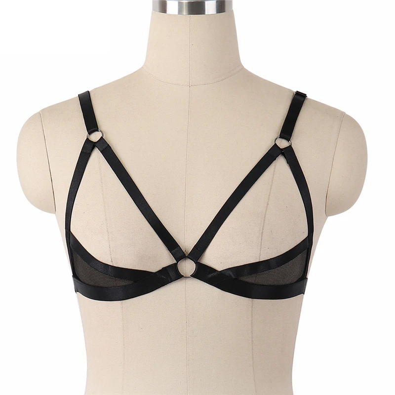 Elastic Harness Mesh Bra 90's Sexy Open Chest Cage Bra Gothic Body