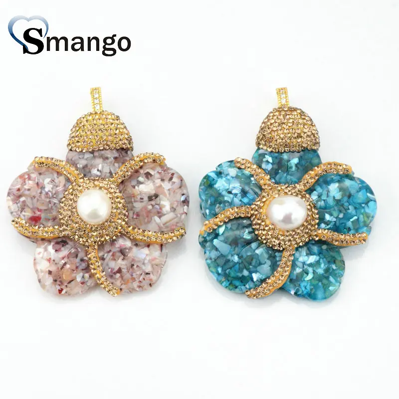 

5Pieces,New Arrival ! Flower Shape Shell Crystal Connectors! Two Plated Colors, Can Mix