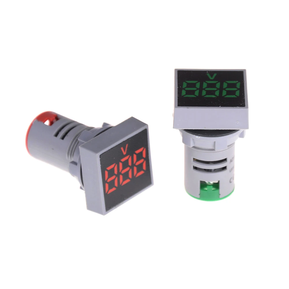 AC12-500V Voltmeter Square Panel LED Digital Voltage Meter Indicator Light Hole Cutting Size 22mm White/Red/Yellow/Green/Blue