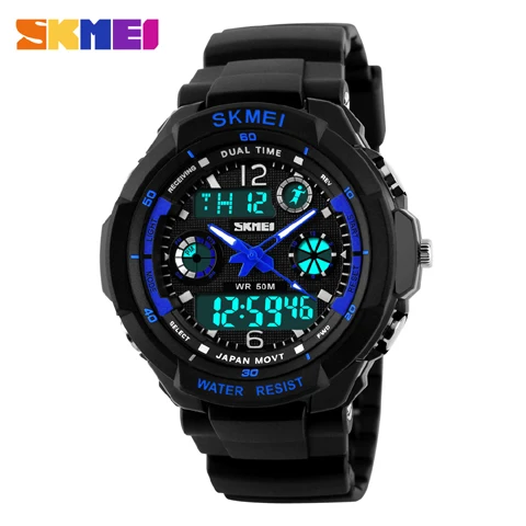 Спортивные часы для мужчин, брендовые военные армейские роскошные Цифровые светодиодный кварцевые часы, наручные часы, часы SKMEI Relojes - Цвет: blue black