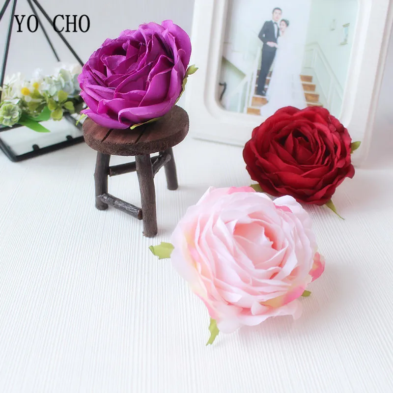  Red Rose Artificial Flower Head White Pink Silk Peony Big Flower Heads Wedding Party Decoration Fake Flowers Diy Wreath  (100)
