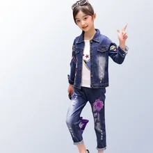 Kids Clothes Set Girls Sport Suit Denim Clothes for Teen Girl Outfits Flower Print Fashion Children Costume for 5 7 9 11 13 Y цена Kids Clothes Set Girls Sport Suit Denim Clothes for Teen Girl Outfits Flower Print Fashion Children Costume for 5 7 9 11 13 Y цены онлайн