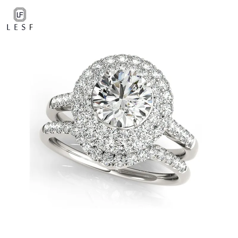 

LESF Luxurious Wedding Accessories Cubic Zirconia Ring Sets 925 Sterling Silver Rings For Women Support customization