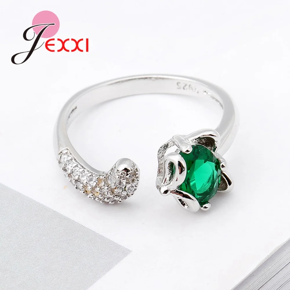 Кольца с цветочным узором, настоящее 925 пробы, серебряное обручальное кольцо для женщин, регулируемое полностью циркониевый Кристальное кольцо Bague, полный размер