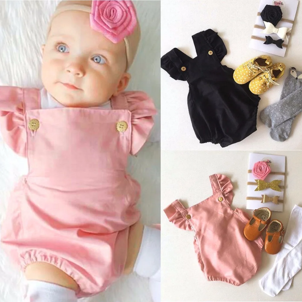 

2017 Cute Newborn Baby Girl Romper Clothes Summer Ruffled Sleeve Solid Bebes Rompers Toddler Kids Jumpsuit Outfits Sunsuit 0-24M