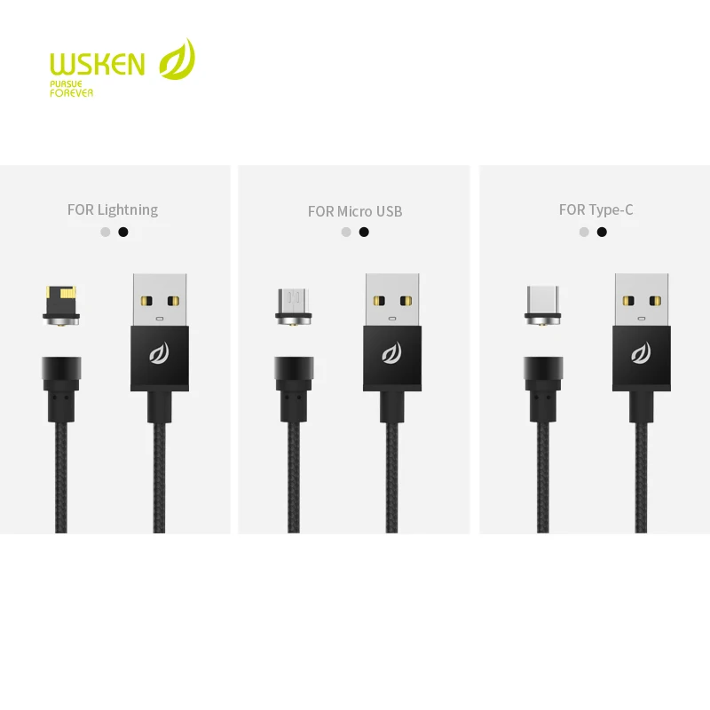 WSKEN НОВЫЕ ПРИХОДЯТ ЧЕРНЫЙ Магнитный кабель micro usb для android устройств и молнии типа
