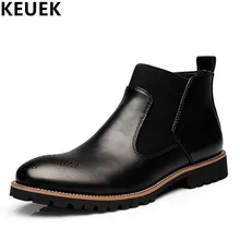 Большой Размеры осень-зима Для мужчин ботинки «мартенс» Slip-On Ботинки «челси» с острым носком из натуральной кожи дышащие Ботильоны мужской обуви 3A