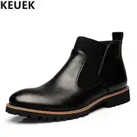 Big Size Autumn Winter Men boots Slip-On Pointed Toe Chelsea Boots Genuine leather Breathable Ankle Boots Male shoes 3A