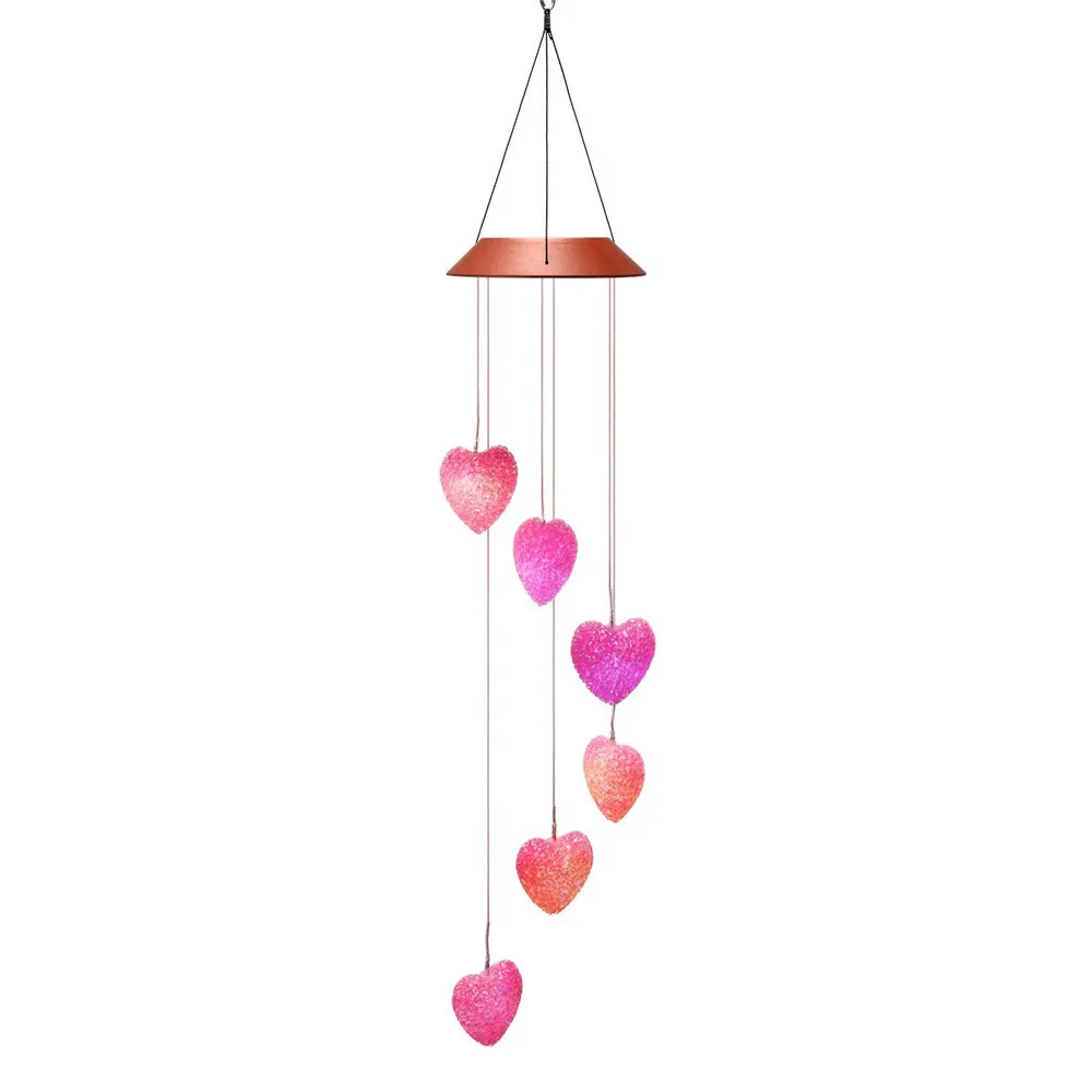

Color Changing LED Solar Wind Chime Light Love Heart Waterproof Night Light Six Decorations Led light for Outdoor Garden window