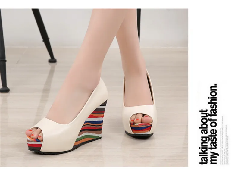 Women Sandals Colorful Striped Platform Wedges Shoes for Women High-Heeled Sexy Open Toe Ladies Shoes Comfortable Slip On Pumps (10)