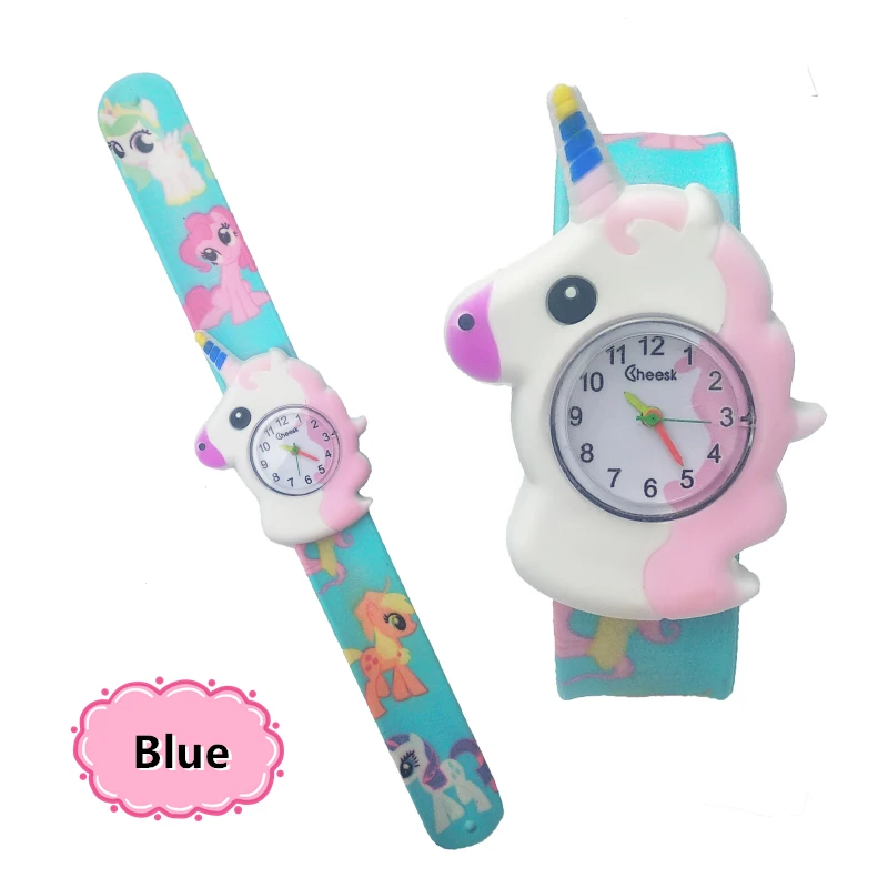 Детские часы с мультяшным единорогом пони, студенческие часы, аналоговый циферблат, кварцевые часы, детские наручные часы для мальчиков и девочек, рождественские подарки - Цвет: Синий