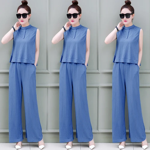 Goddess Women's Summer Suit Sleeveless 2 Piece Set Women Wide Leg Pants Ensemble Femme Deux Pieces Year-old Female Costume |