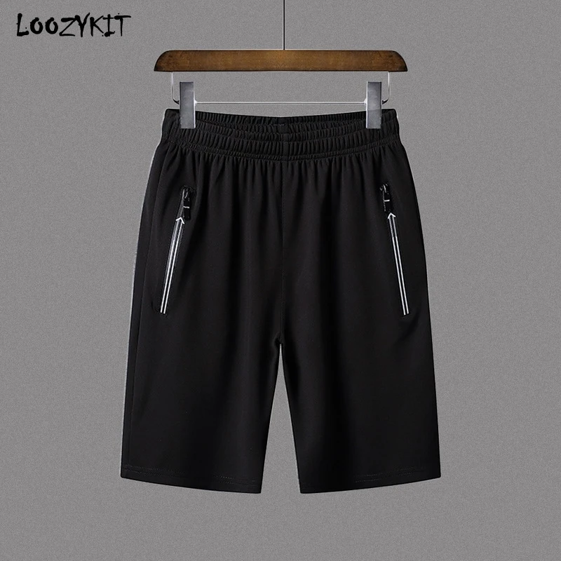 

LOOZYKIT Casual Summer Men Running Beach Shorts With Zipper Pockets Workout Gym Trainning Shorts Male Sports Joggers Slim Bottom