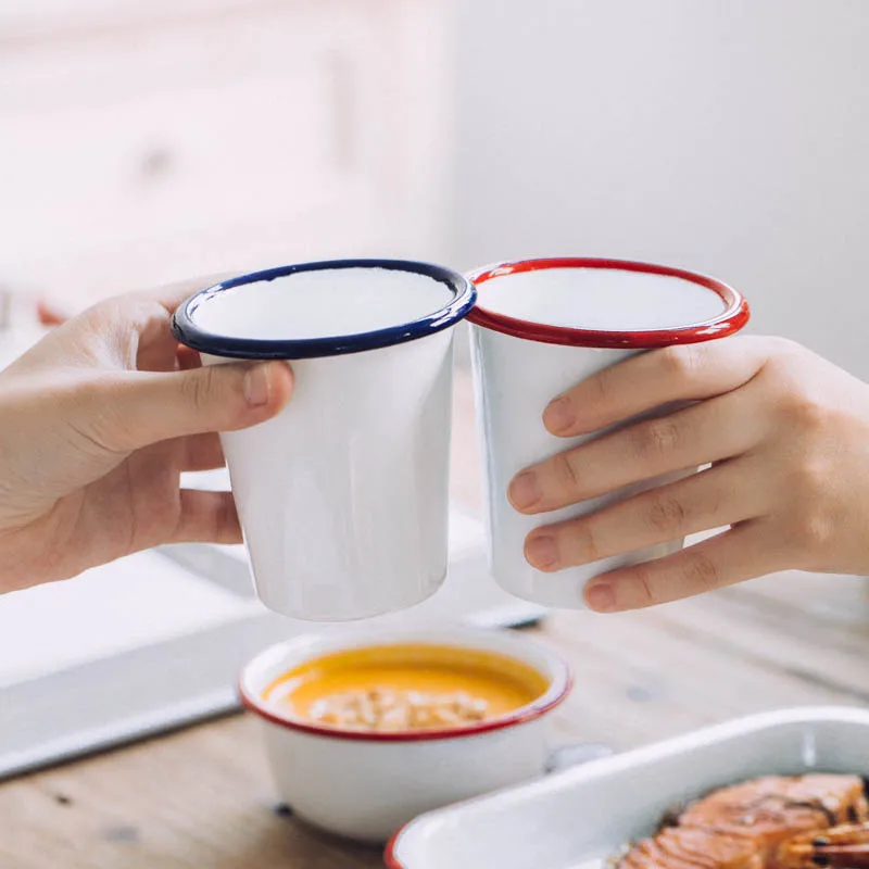 For Restaurant hotel household blue red Porcelain Enamel Bowl Cup salad Cup Beer mug French fries Seasoning Baking Cake cup