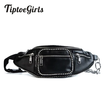 

2018 New Fashion High Quality Personality Rivet Ladies Waist Bag Simple Casual Wild Multi-Function Messenger Bag