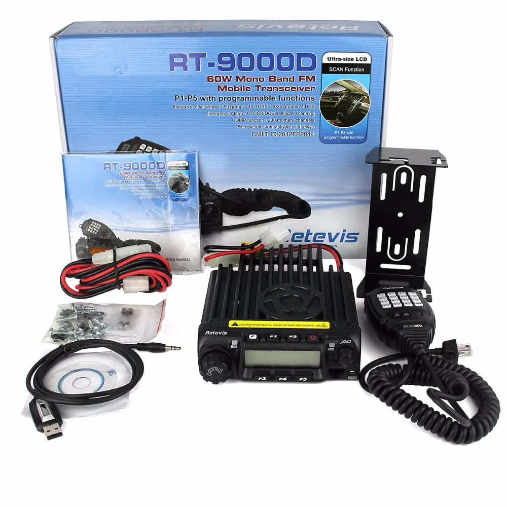 Retevis RT-9000D Mobile Car Radio Transceiver VHF 66-88MHz (or UHF) 60W 200CH Scrambler Walkie Talkie+Speaker MIC+Program Cable