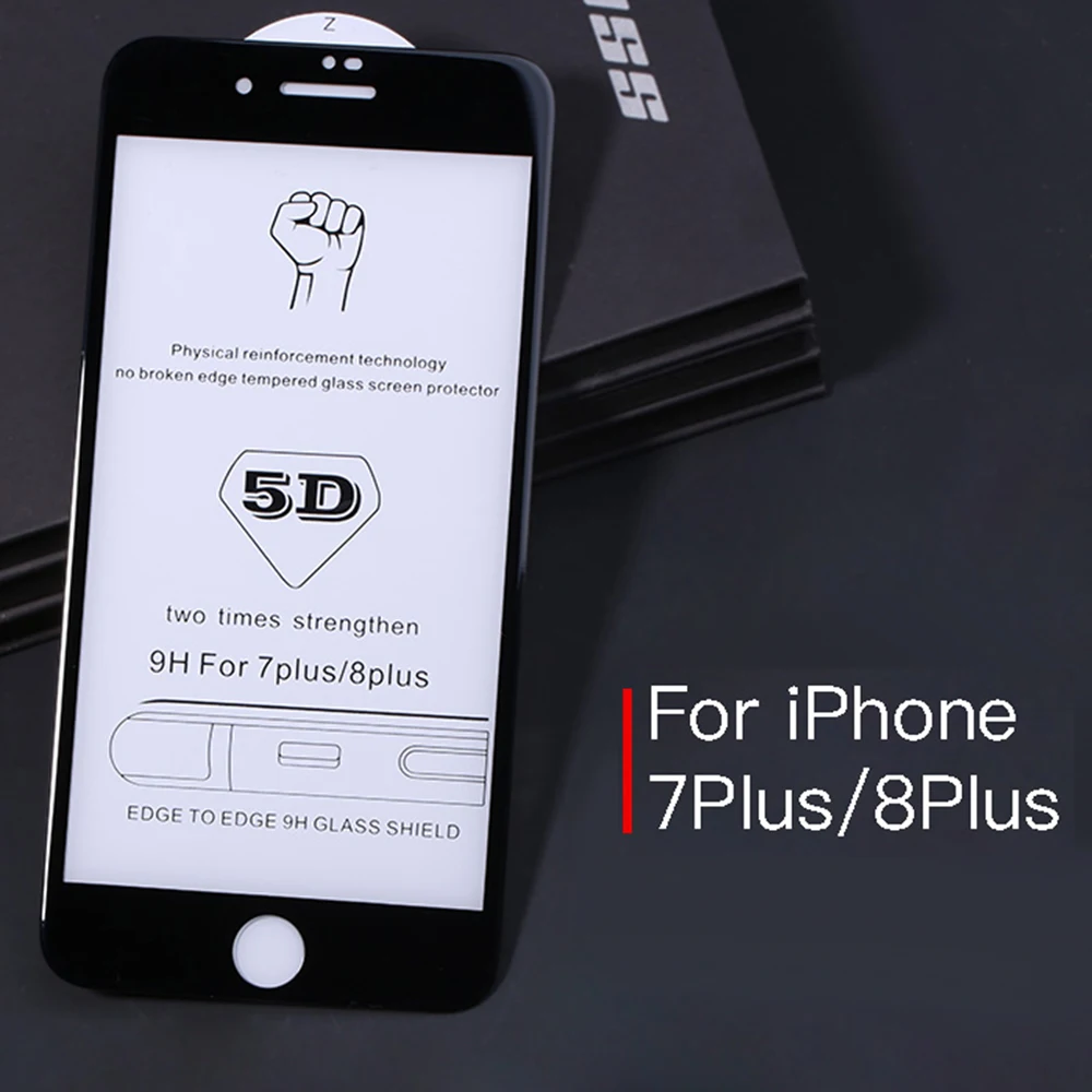 Закаленное стекло 5D 9H для iphone 8 7 6 6s Plus Защита экрана x s полное покрытие защитная