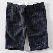 Летние мужские льняные шорты полосатый каждодневный свободный Брендовые мужские шорты в полоску 30-40 размер шорты для мужчин модные удобные шорты