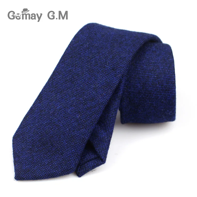 New Solid Wool Ties For Men High Quality Brand Narrow Slim Suits Neckties Blue 6cm Mens Neck Tie for Wedding Cravats