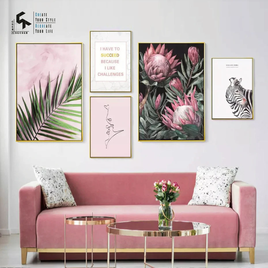 

CREATE&RECREATE Nordic Poster Pink Flower Prints Wall Art Zebra Canvas Paintings Leaves Decoration Pictures Quotes CR1810115049