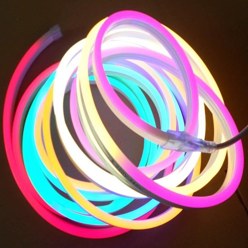 

220V LED Neon Strip 5050 2835 120LED/M Soft Neon Rope Light LED Tape Power Plug RGB Controller 8x16mm 1m 5m 10m 20m 50m 100m