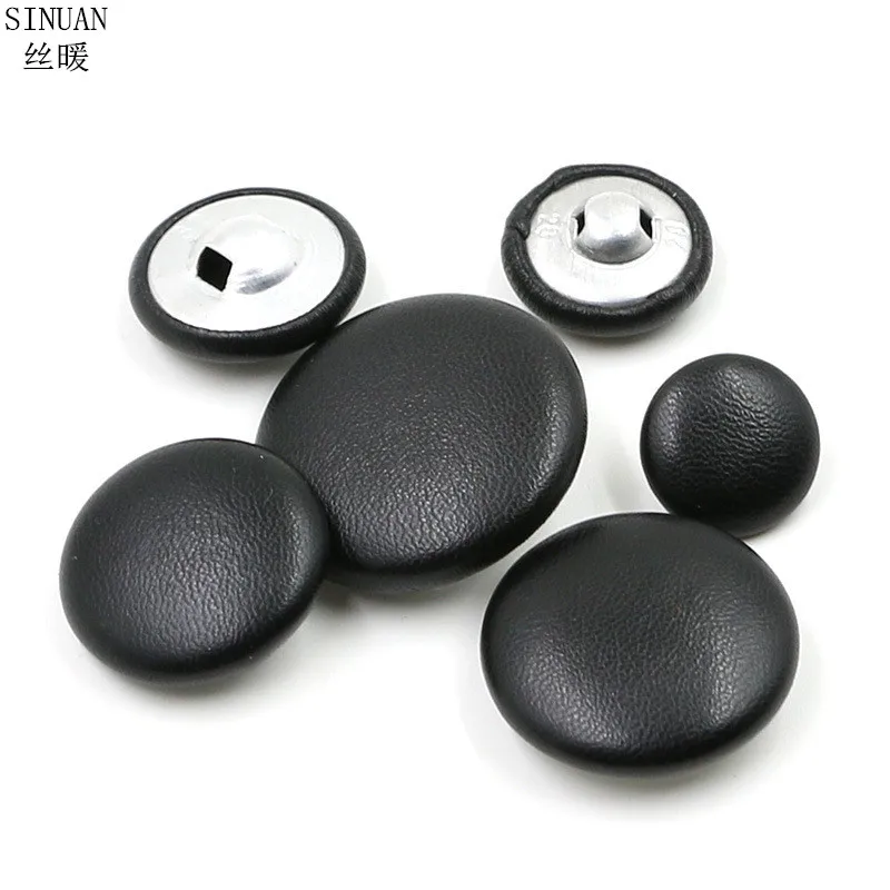 

SINUAN Leather Button Covered Button Round Black Buttons Shank Decorative Buttons 100Pcs Sewing Craft Clothing Accessories