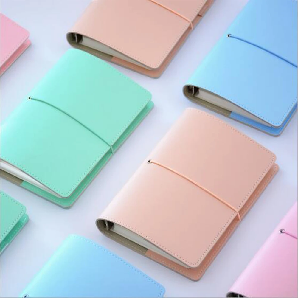 

Japan Colored Concise Faux Leather Cover Spiral Planner Portable Straps' Cute Fresh Notebook Office School Stationery Organozer