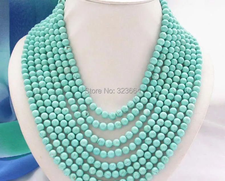 

8row 24" 6mm round green bead NECKLACE magnet