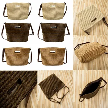 

Women CrossBody Handbag Crochet Cotton Knit Rope Woven Shoulder Bag Botton Close