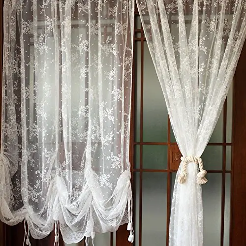 Elegant White Lace Embroidered Sheer Ballon Curtains Adjule Tie Elegant White Lace Embroidered Sheer Ballon Curtains Adjule Tie Up Curtain 1 Panel Fl Tulle For Window In From Home