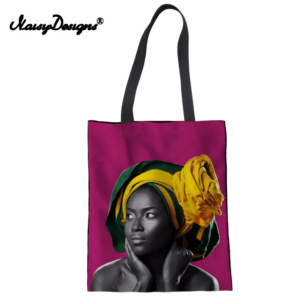 Noisydesigns, Женская Холщовая Сумка для покупок, Женская сумочка, сумка на плечо с рисунком принцессы в африканском стиле, женская пляжная сумка-тоут с верхней ручкой