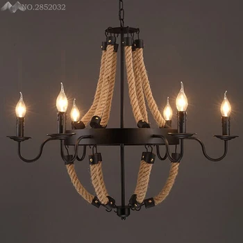 

Loft Rope American Style Vintage Pendant lights,Industrial Wind Retro 3/6/8 Heads Pendant Lamp Cafe Bar Restaurant hanging lamps
